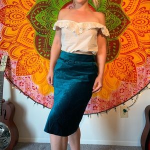 Blue velvet pencil skirt